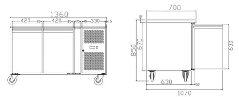 FED TROPICALISED 2 Door Gastronorm Bench Fridge - GN2100TN