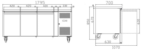 FED TROPICALISED 3 Door Gastronorm Bench Fridge - GN3100TN