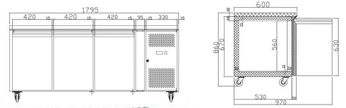 FED Three Door Bench Freezer 386L - FE3100BT