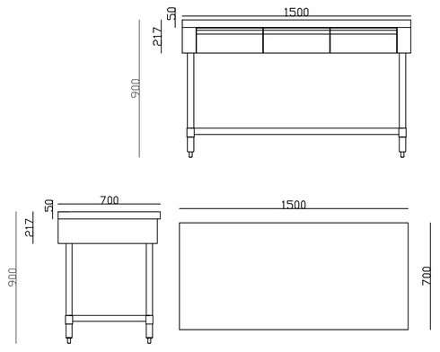 FED Work bench with 3 Drawers and Undershelf SWBD-7-1500