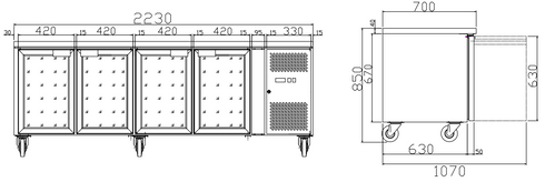 Thermaster Four Glass Door Gastronorm Bench Fridge - GN4100TNG