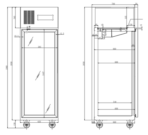 Thermaster Single Glass Door Upright Fridge Black Stainless Steel - SUCG500B