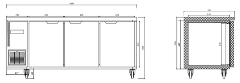 Thermaster Stainless Steel Triple Door Workbench Fridge - TL1800TN-3D