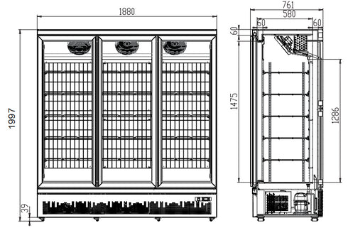 Thermaster Triple Door Supermarket Freezer - LG-1500BGBMF