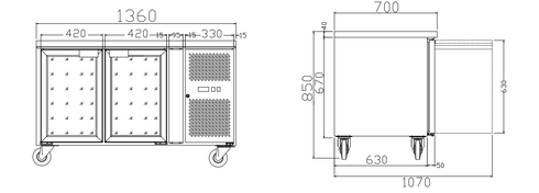 Thermaster Two Glass Door Gastronorm Bench Fridge - GN2100TNG