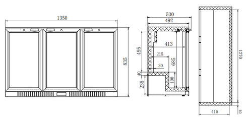 Thermaster Under Counter Three Door Bar Cooler Hinged Door - LG-330HC