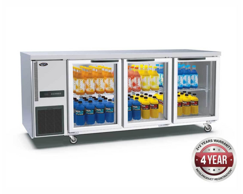 Thermaster Stainless Steel Triple Glass Door Workbench Fridge - TL1800TNG-3D