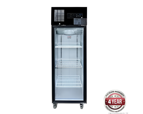 Thermaster Single Glass Door Upright Fridge Black Stainless Steel - SUCG500B