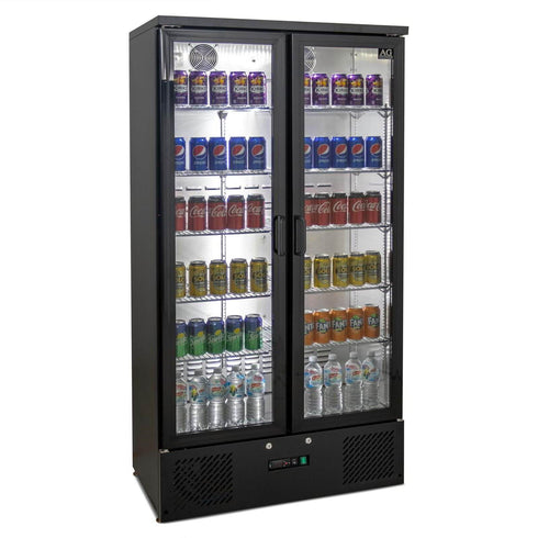 AG 477L Upright Double Glass Door Display / Backbar Fridge - Black - B500G