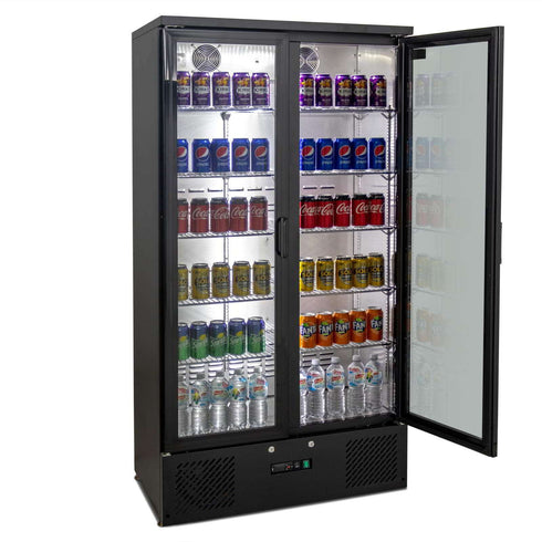 AG 477L Upright Double Glass Door Display / Backbar Fridge - Black - B500G