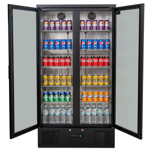 AG 477L Upright Double Glass Door Display / Backbar Fridge - Black - B500G