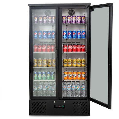 AG 477L Upright Double Glass Door Display / Backbar Fridge - Black - B500G