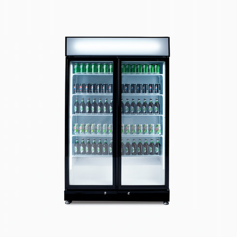 Bromic Upright Display Fridge 885L LED Lightbox Flat Glass 2 Doors Black - GM0900LBECO
