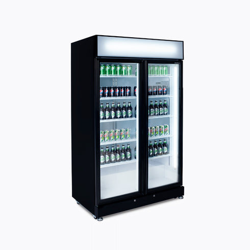Bromic Upright Display Fridge 885L LED Lightbox Flat Glass 2 Doors Black - GM0900LBECO
