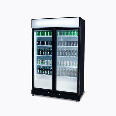 Bromic Upright Display Fridge 885L LED Lightbox Flat Glass 2 Doors Black - GM0900LBECO