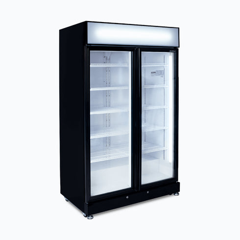 Bromic Upright Display Fridge 885L LED Lightbox Flat Glass 2 Doors Black - GM0900LBECO