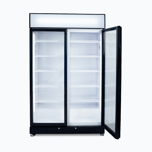 Bromic Upright Display Fridge 885L LED Lightbox Flat Glass 2 Doors Black - GM0900LBECO