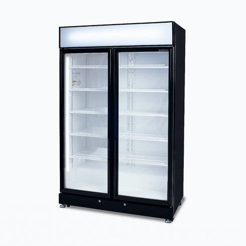 Bromic Upright Display Fridge 885L LED Lightbox Flat Glass 2 Doors Black - GM0900LBECO
