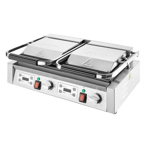 Apuro Double Contact Grill Ribbed Plates with Timer - CU611-A