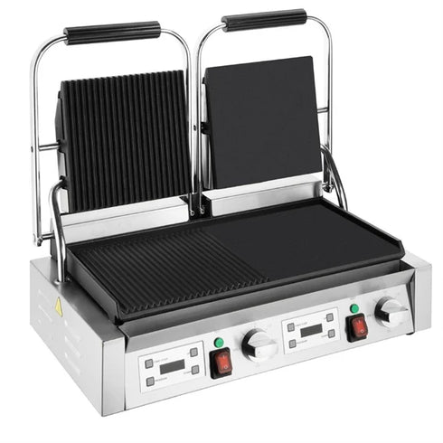 Apuro Double Half Ribbed Contact Grill - CU613-A