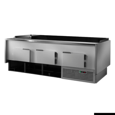 Tecnodom Serie MR80 Black 2480mm Self-serving Deli Display with Storage and Castors - TDMR-0825SELF