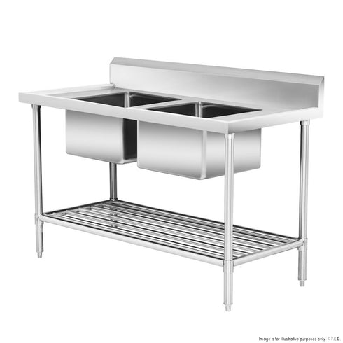 FED Double Centre Sink Bench with Pot Undershelf - DSB7-1500C/A