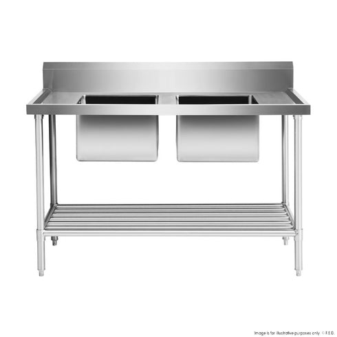 FED Double Centre Sink Bench with Pot Undershelf - DSB7-1500C/A