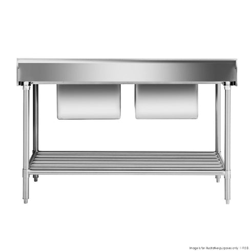 FED Double Centre Sink Bench with Pot Undershelf - DSB7-1500C/A