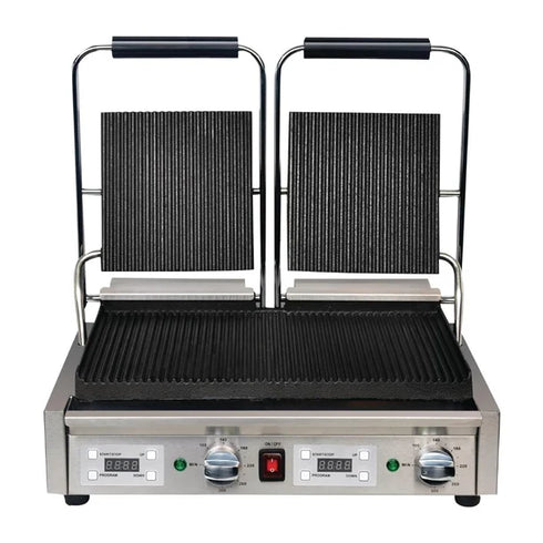 Apuro Double Contact Grill Ribbed Plates with Timer - FC383-A