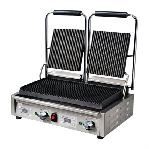 Apuro Double Contact Grill Ribbed Plates with Timer - FC383-A