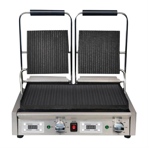Apuro Double Contact Grill Ribbed Top Plates with Timer - FC385-A