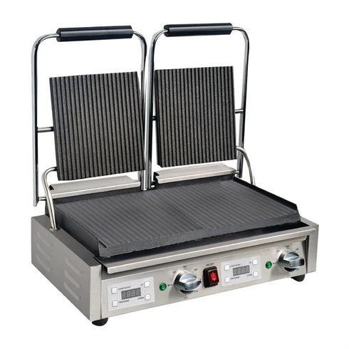 Apuro Double Contact Grill Ribbed Top Plates with Timer - FC385-A