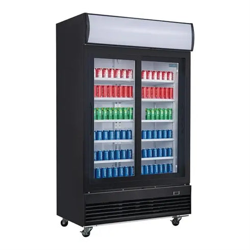 Polar G-Series Upright Sliding Door Display Cooler with Light Box 950Ltr Black GM814-A