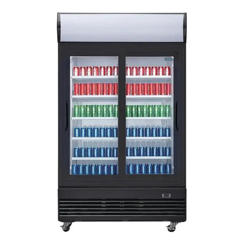 Polar G-Series Upright Sliding Door Display Cooler with Light Box 950Ltr Black GM814-A