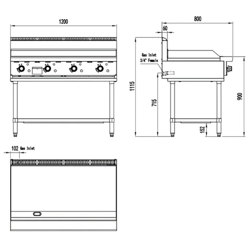 CookRite 1200mm Hotplate AT80G12G-F
