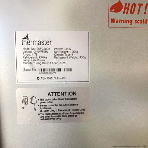 2NDs: Thermaster Single Glass Door Upright Freezer Black Stainless Steel - SUFG500B-QLD349