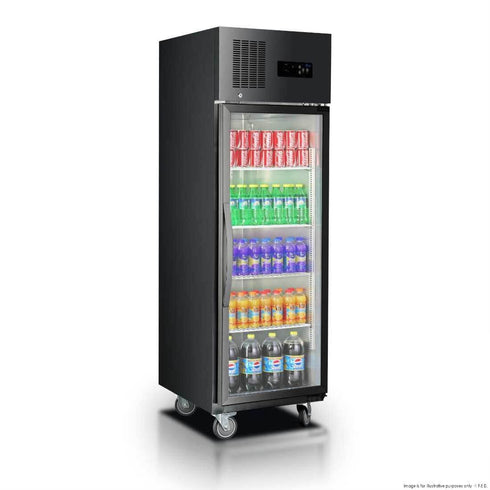 2NDs: Single Glass Door Upright Fridge Black Stainless Steel - SUCG500B-NSW1184