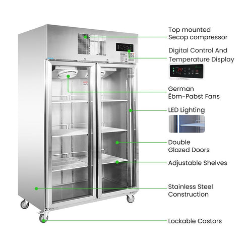 Thermaster Double Door Upright Display Fridge - SUCG1000