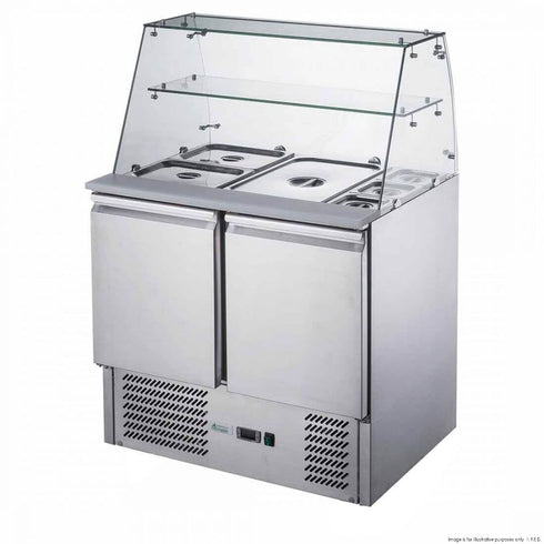 FED-X Two Door Salad Prep Fridge with Square Glass Top - XS900GC