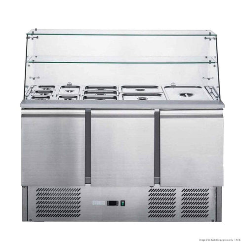 FED-X Three Door Salad Prep Fridge with Square Glass Top - XS903GC
