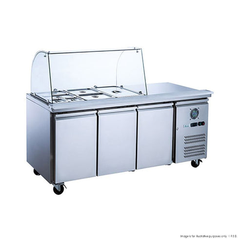 2NDs: FED-X Three Door Salad Prep Fridge with Curve Glass Top - XTHP3100SALGC-NSW2161