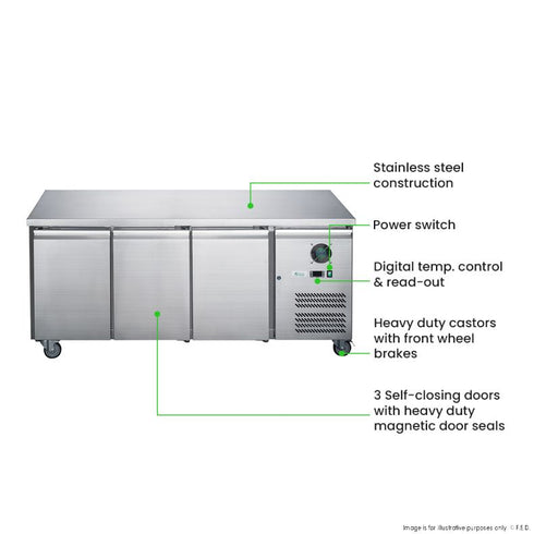 FED-X S/S Three Door Bench Fridge - XUB7C18S3V