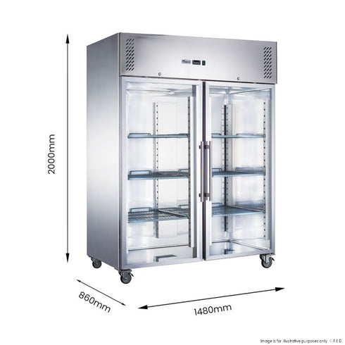 FED-X S/S Two Full Glass Door Upright Freezer - XURF1410G2V