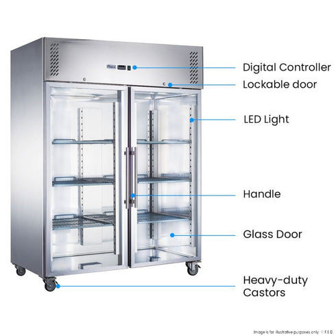 FED-X S/S Two Full Glass Door Upright Freezer - XURF1410G2V
