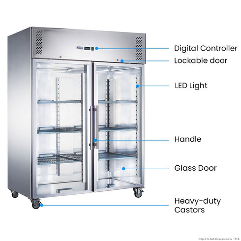 FED-X S/S Two Full Glass Door Upright Fridge - XURC1410G2V