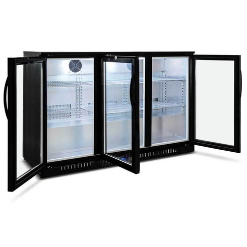 Three Door Bar Fridge - Black Body & Doors - BEER3