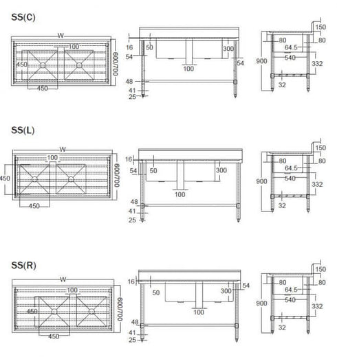 Mixrite Double Sink Bench - W1200 X D700 X H900 - SS2712C