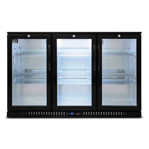 Three Door Bar Fridge - Black Body & Doors - BEER3