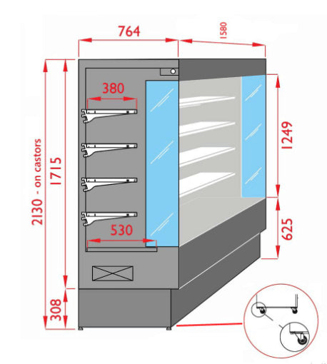 Tecnodom Open Chiller with 4 Shelves - TDVC80-CA-150