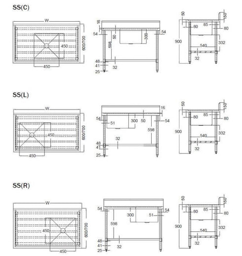 Mixrite Sink Bench With Splashback - W2400 X D600 X H900 - SS1624R